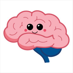 Kawaii happy brain character cartoon style. Playful vector illustration of healthy mind concept, perfect for mental wellness campaigns and psychology themes.