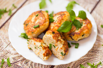 delicious chicken cutlets on a wooden table