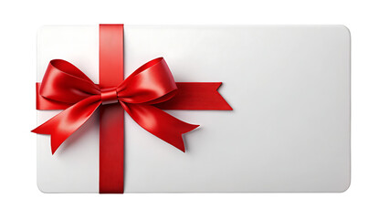 White Gift Card with Red Satin Ribbon Bow