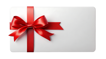 White Gift Card with Red Satin Ribbon Bow