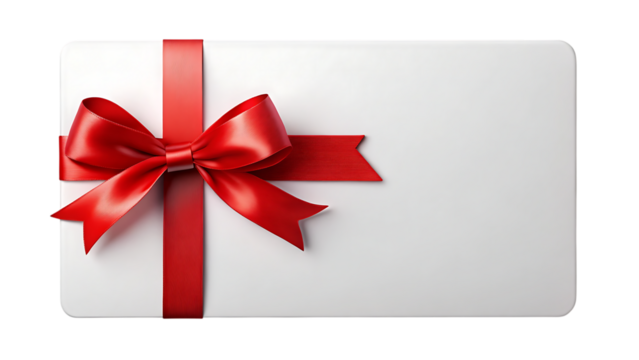 White Gift Card with Red Satin Ribbon Bow