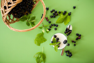 Blackcurrant in homemade yogurt, top view