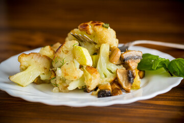 Fragrant vegetables with cauliflower in a frying pan