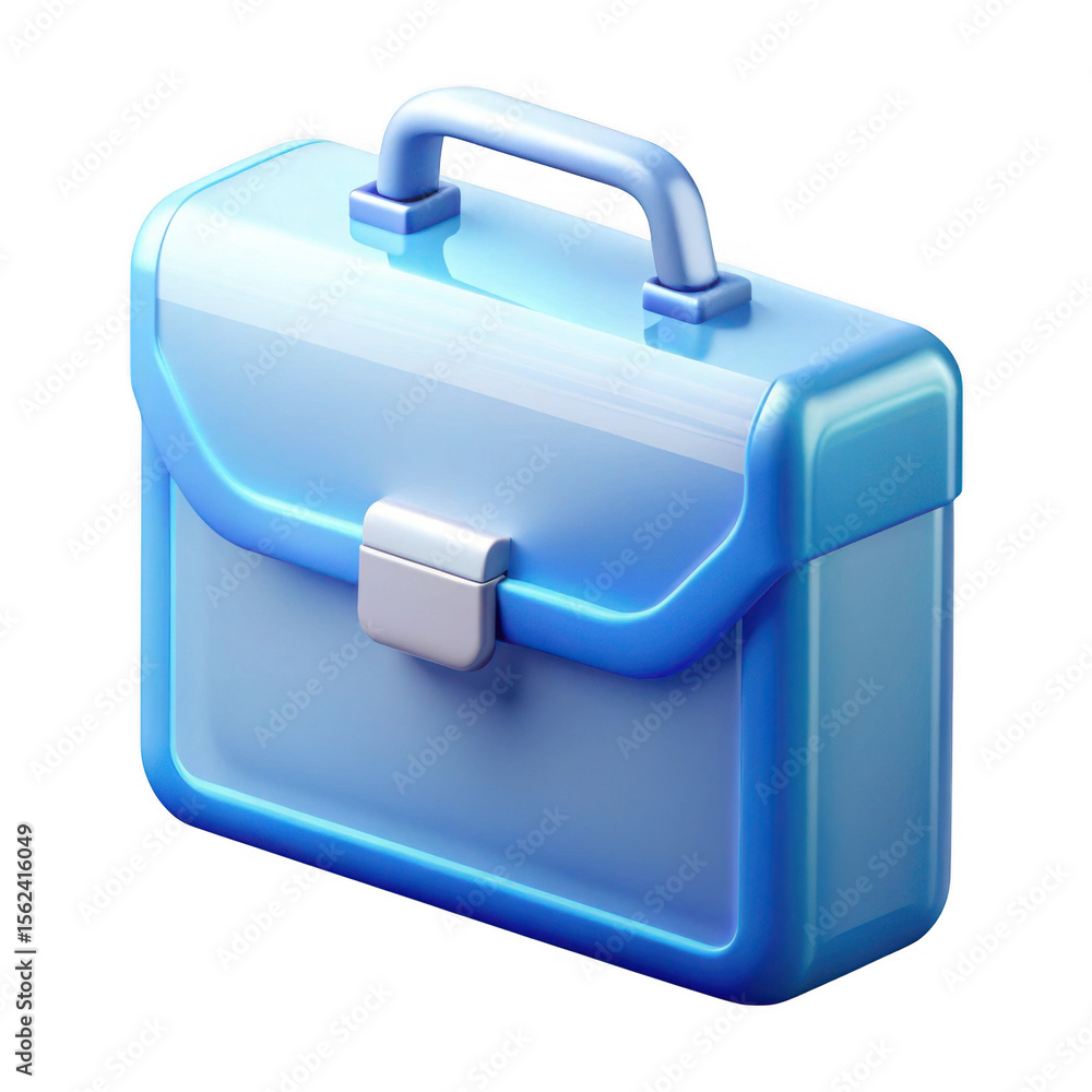 Poster blue briefcase 3d render isolated on transparent background