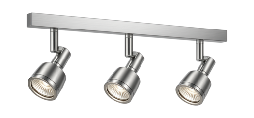 Halogen track light with three adjustable heads, great for accenting features in a contemporary living room.