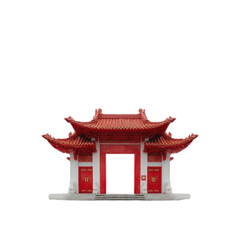 Red and white Chinese temple with a red door