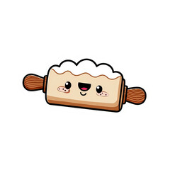 Cartoon rolling pin with a cute face isolated on transparent background