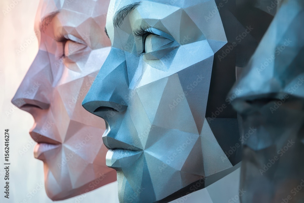 Poster geometric transition masks with a modern and artistic design showcasing abstract human forms, set of