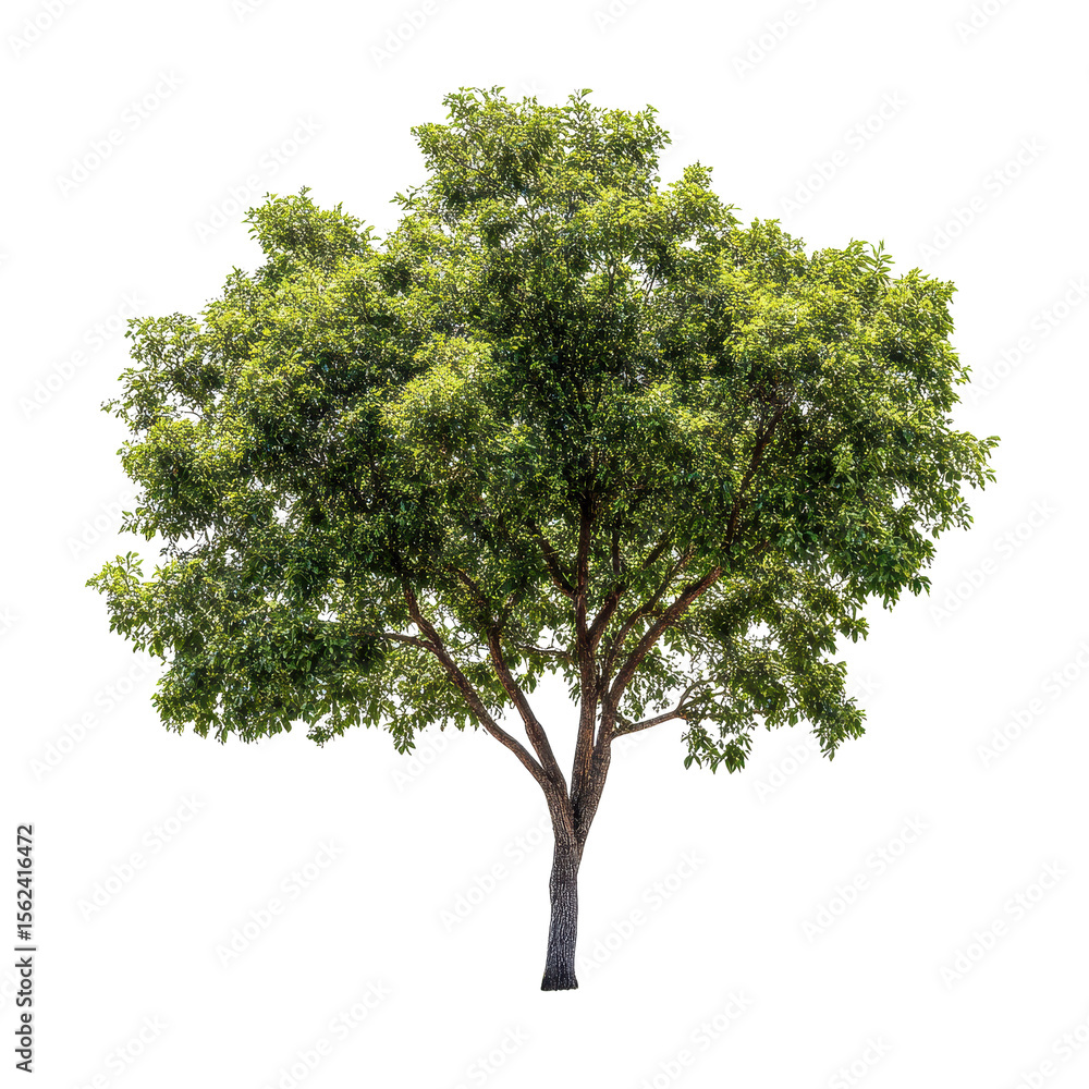 Poster isolated closeup of a vibrant green tree with lush foliage against a transparent background, closeup