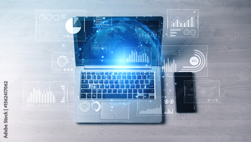 Poster real-time global data analytics dashboard visualizing insights from interconnected systems for decis