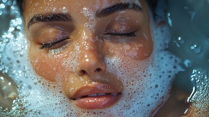 Woman's face, bubbles, spa, relaxation, water, close-up, serenity, beauty