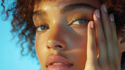 Woman's face, sunlit, outdoors, beauty, skincare