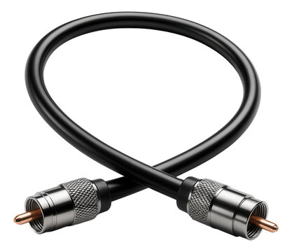 Coaxial cable with a black PVC jacket for connecting the television to the wall socket in an apartment living room.