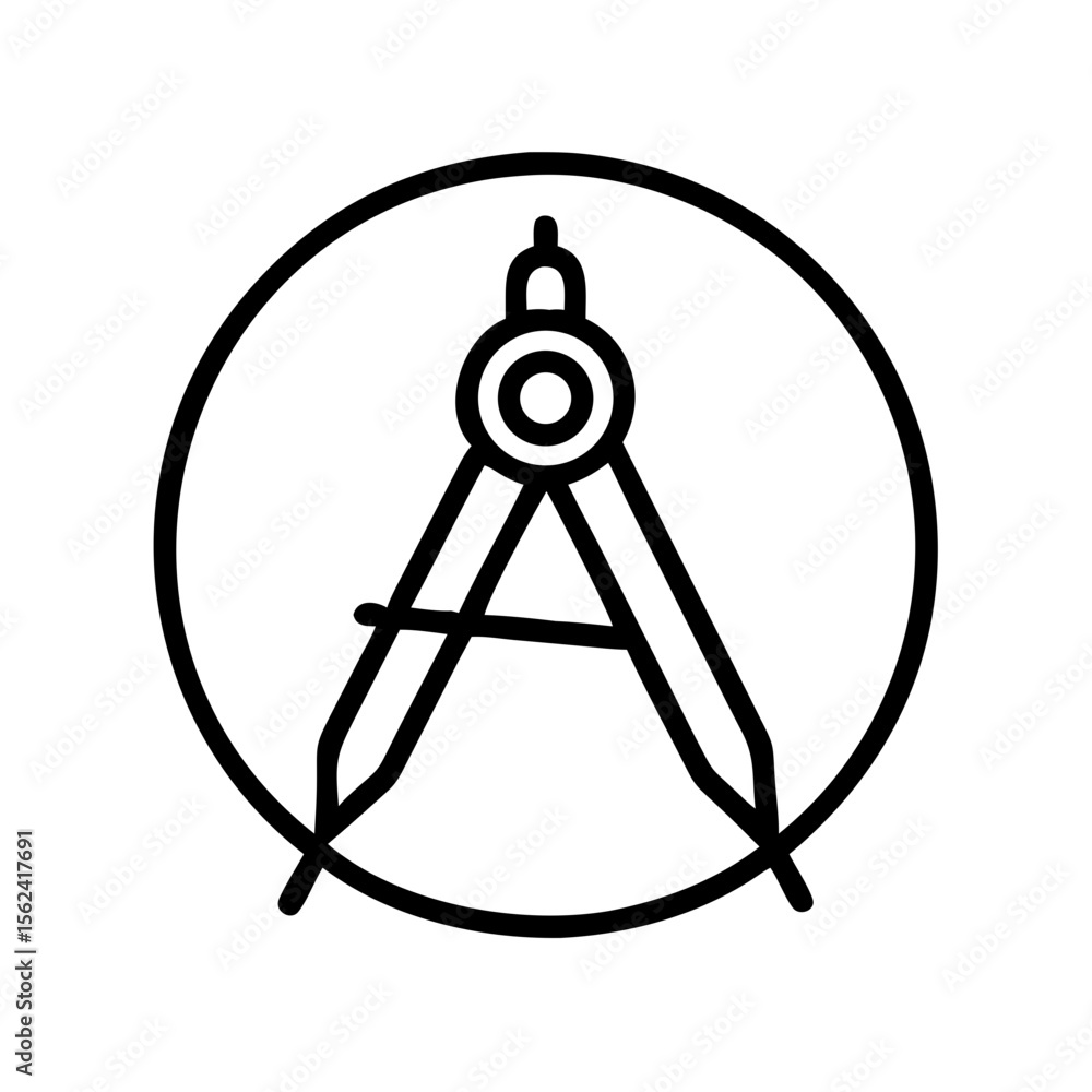 Poster technical drawing compass tool for geometry and mathematical calculations in engineering design