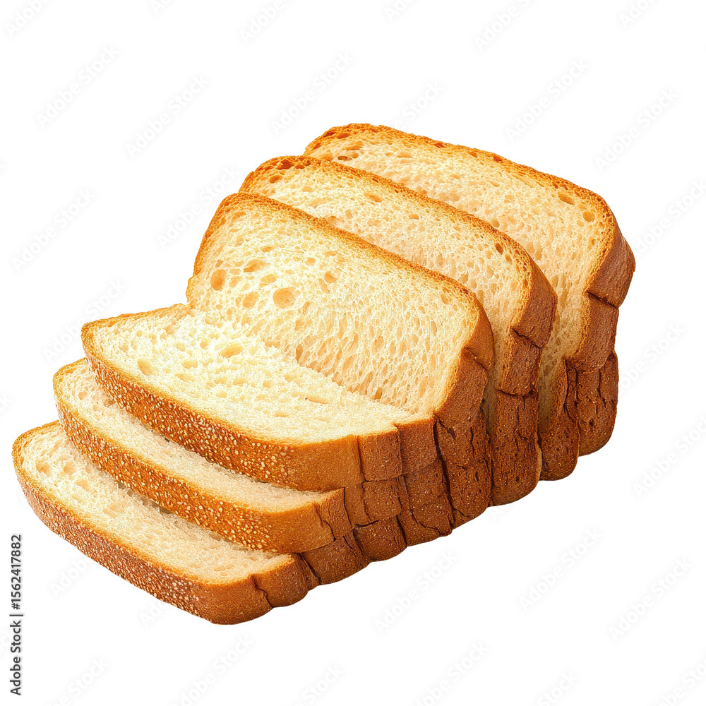 Poster sliced bread arranged neatly on a transparent background showcasing its soft texture and golden crus