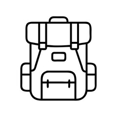 Outline hiking backpack vector illustration, travel rucksack for camping and outdoor adventure trip gear