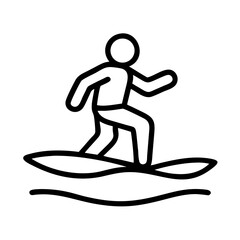 Surfing icon vector illustration, surfer riding wave, watersport activity, outline style for design