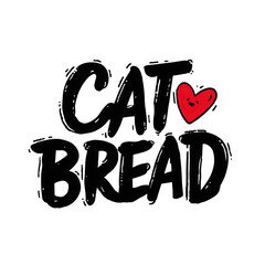 Cat bread lettering with a red heart isolated on transparent background