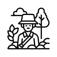 Farmer in field with wheat and tree icon vector illustration for agriculture and harvest season design