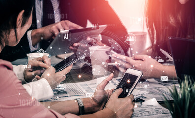 Global AI-powered digital network ecosystem connecting data, finance, analytics, ecommerce,...