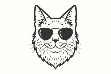 Outlined cool cat with sunglasses design showcases a hip feline friend outlined simply