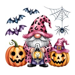 halloween pumpkin and witch