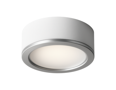 Recessed LED module with a low glare lens, designed for a modern kitchen ceiling.