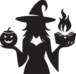 Pumpkin Witch on of book fire vector  silhouette 