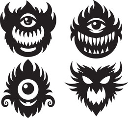 set of funny cartoon eyes silhouette 