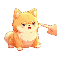 Angry shiba inu puppy pointing finger isolated on transparent background