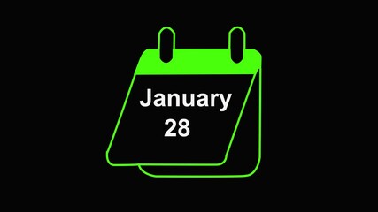 28 February calendar icon animation. lama matte with black background 4k resolution 28 February icon isolated on black background. HD video motion graphic animation. see less, anniversary, appointment