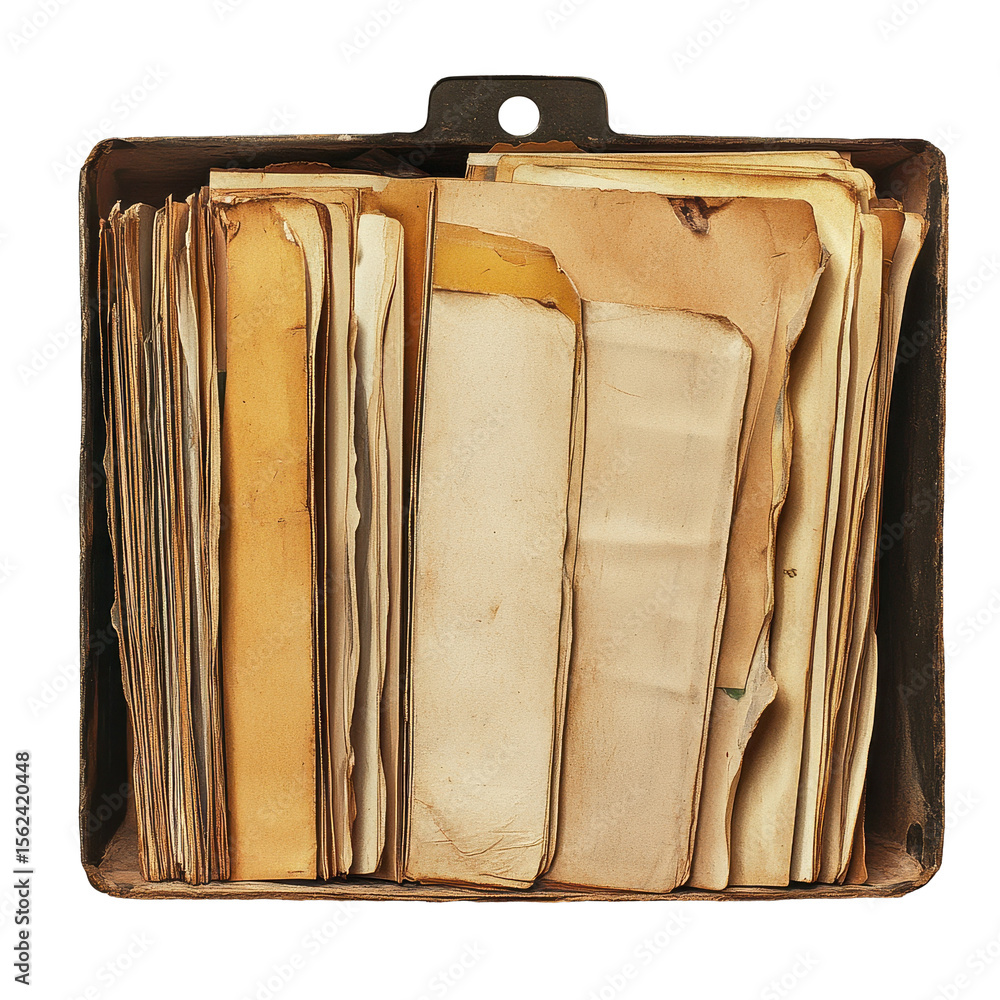 Aufkleber organizing documents with an empty file folder showcasing worn pages and assorted papers, empty file