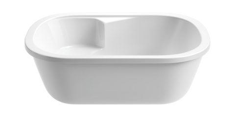 Acrylic bathtub with an integrated seat, designed for comfort in a family home bathroom.