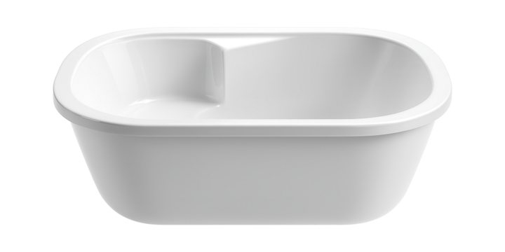 Acrylic bathtub with an integrated seat, designed for comfort in a family home bathroom.
