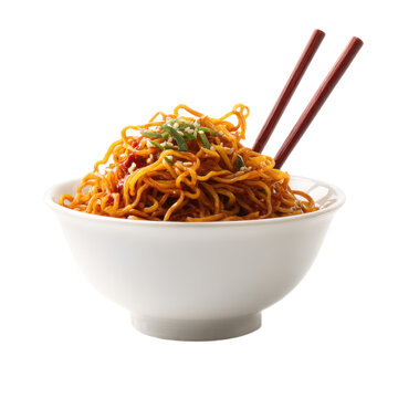 Bowl of noodles with chopsticks in it
