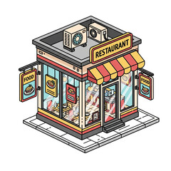 Isometric Illustration of a Charming Restaurant Building Exterior Design, Food Service, and Culinary Business Concept