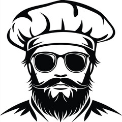 The chef with beard and sunglasses is wearing a stylish cooking hat in black