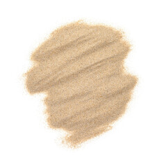 A pile of sea sand lies on a white isolated background, close up.