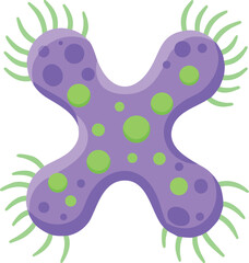 Purple microbe with green spots and filaments vector illustration for science and biology concepts 