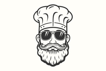 Serious chef cartoon with beard, mustache, and shades showcases culinary authority