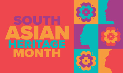 South Asian Heritage Month. Celebrate the diverse cultures and histories of South Asia. Traditional pattern. Creative art poster. Vector illustration
