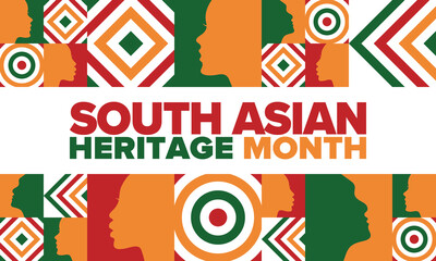South Asian Heritage Month. Celebrate the diverse cultures and histories of South Asia. Traditional pattern. Creative art poster. Vector illustration