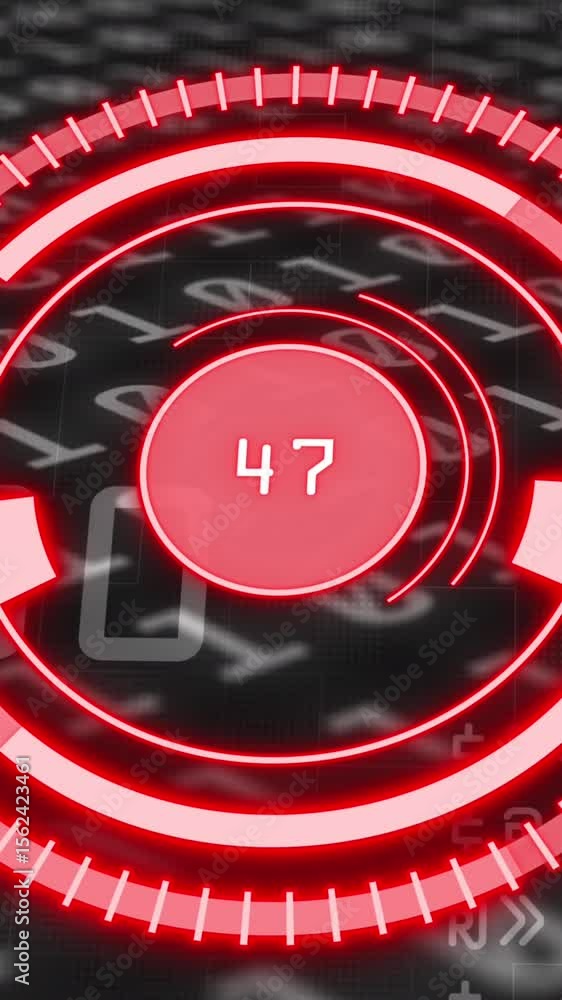 Poster animation of red circle with numbers over binary code