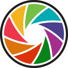 Colors lens aperture icon. Camera shutter lens icon vector isolated on transparent background. Photo camera lens diaphragm, aperture focus, animated film video objective opening and zoom snap for app.