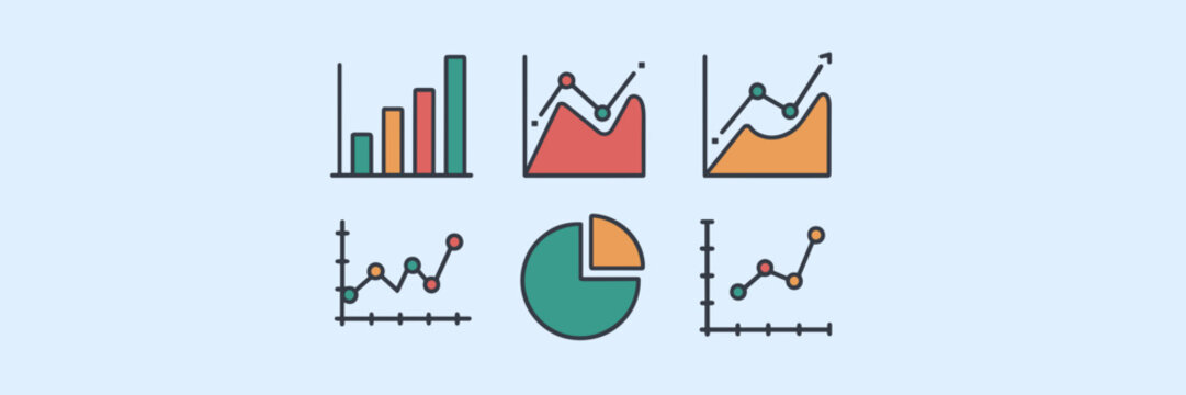 Colorful graph icons on white background &ndash; Great for presentations, data visualizations, or infographics