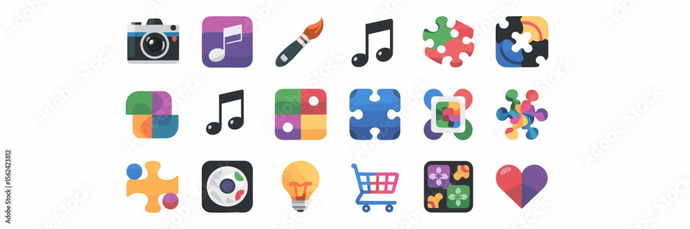 Poster minimalist app icon sheet in flat design – perfect for software design tools, mobile ui kits, or cle
