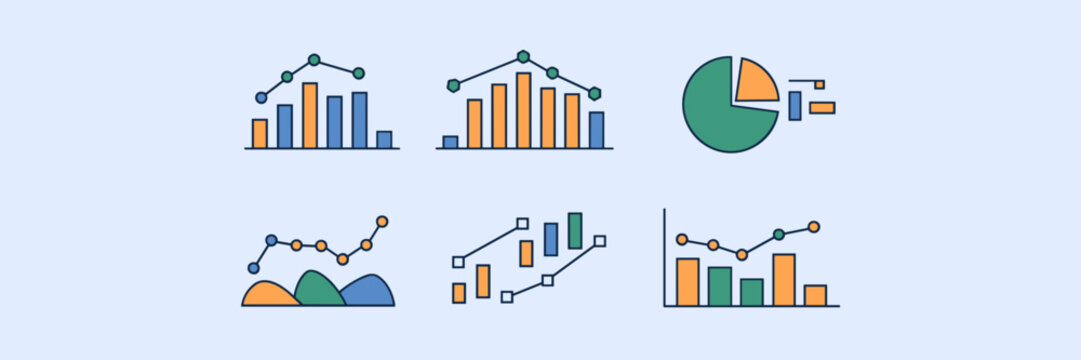Vector icons of varied chart types &ndash; Ideal for fintech design, academic data content, or app UI elements