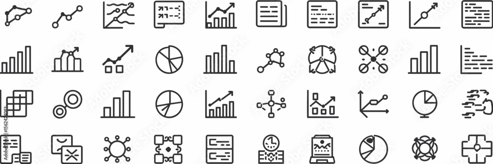 Poster graph icons including pie charts and bar graphs – ideal for data analysis visuals, business reports,