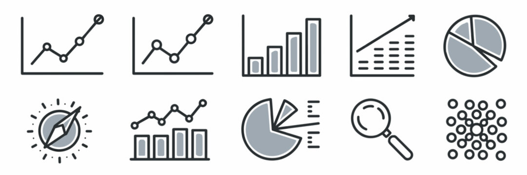 Vector icon sheet of graphs and data tools &ndash; Ideal for analytics dashboards, business reports, or educational materials