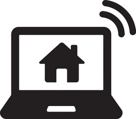 Silhouette vector of a remote work computer icon, symbolizing online work, telecommuting, or home office setup.